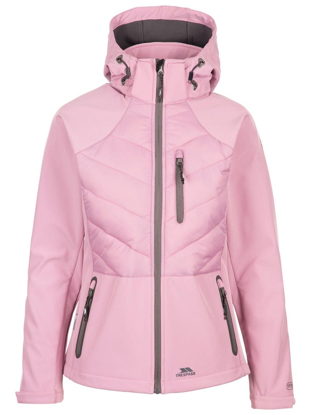 🆕 Trespass Elvira Women's Lavender Pink/ Grey Quilted Softshell Jacket with Hood